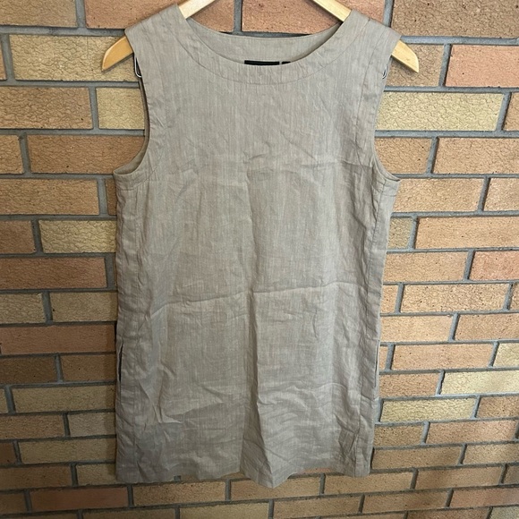 Theory Didianne Tierra Wash Linen Blend Sleeveless Shift Dress Beige Tan Size 6 - Picture 2 of 8